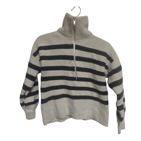 Everlane Cloud Oversized Half-Zip Striped Wool Sweater Cream Navy 1105738960 - Picture 2 of 7